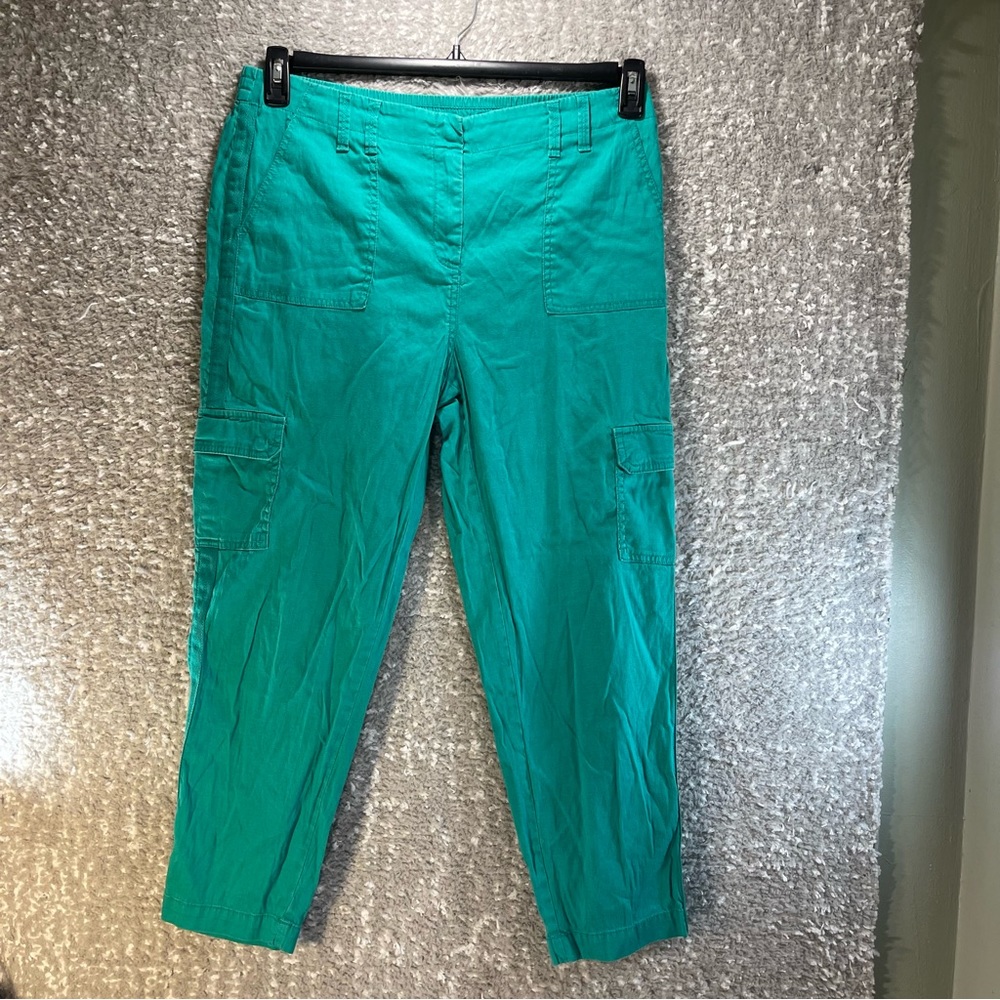 Chicos Cargo Pants Womens 2, L Crop‎ Linen Cotton Blend Green.